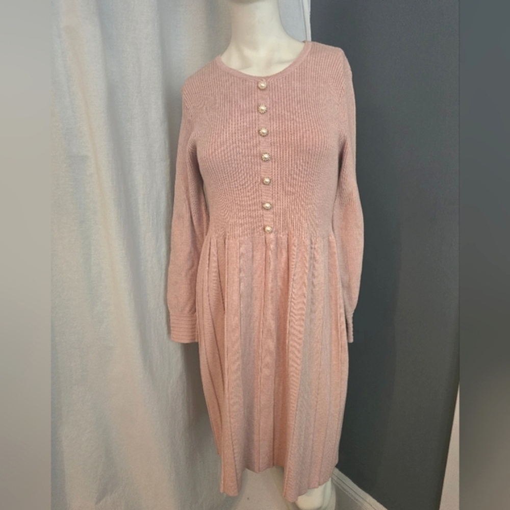 S.  CHRISTINA  PINK CASHMERE DRESS WITH LONG SLEEVES SIZE L/XL